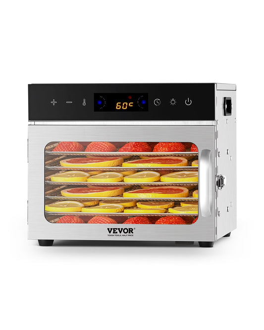 VEVOR Food Dehydrator Machine, 6 Stainless Steel Trays, 400W Electric Food Dryer with Adjustable Temperature & 24-Hour Timer, Freeze Dryer for Jerky, Meat, Fruit, Vegetables, Herbs, Dog Treats