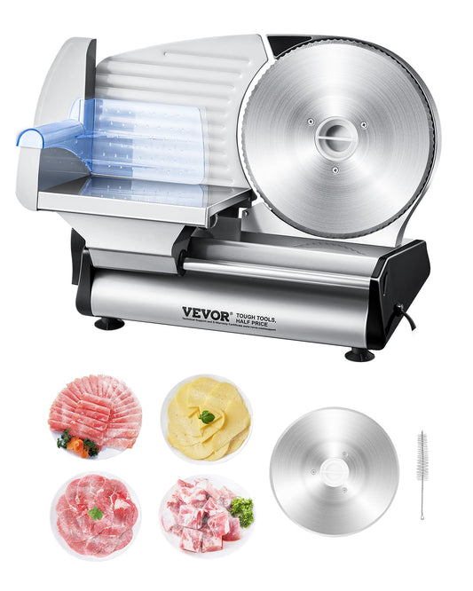 VEVOR Meat Slicer, 8.7 inch Electric Deli Food Slicer, 180W Meat Cutter with Two Premium SUS420 Blades,0-0.6 inch Adjustable Thickness,Food Slicer Machine for Meat, Hard Bread and Cheese,Home Use