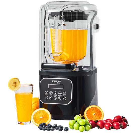 VEVOR Professional Blender with Shield, Commercial Countertop Blenders, 68 oz Glass Jar Blender Combo, Stainless Steel 9 Speed & 5 Functions Blender, for Shakes, Smoothies,Peree,and Crush Ice, Black