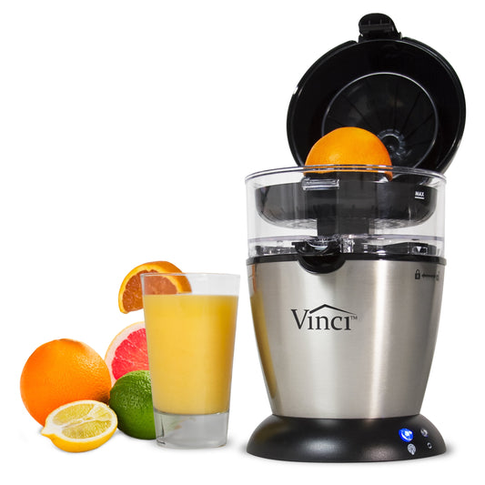 Vinci Hands-Free Patented Electric Citrus Juicer 1-Button, Stainless Steel/Black | 1-Button Easy Press Lemon Lime Orange Grapefruit Juice Squeezer