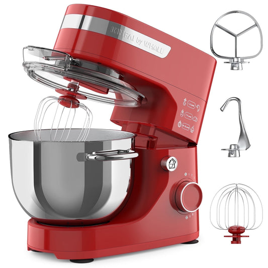 WHALL Stand Mixer - 5.5Qt 12-Speed Tilt-Head Electric Kitchen Mixer with Dough Hook/Wire Whip/Beater, Stainless Steel Bowl (Red) New