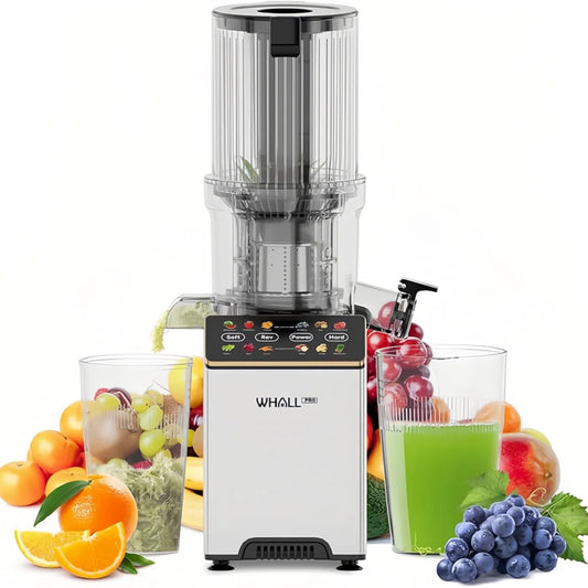 WHALLPRO Masticating Juicer - Professional cold press for fruits/veggies. 2-speed touchscreen, gold-springtok motor. Includes cleaning brush
