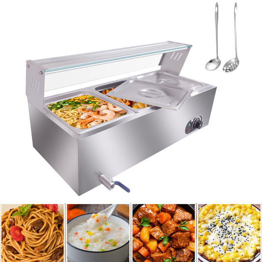 Garvee Commercial Food Warmer 36QT 1500W, 3-Pan Steam Table 10QT/Pan with Tempered Glass Cover for Restaurant