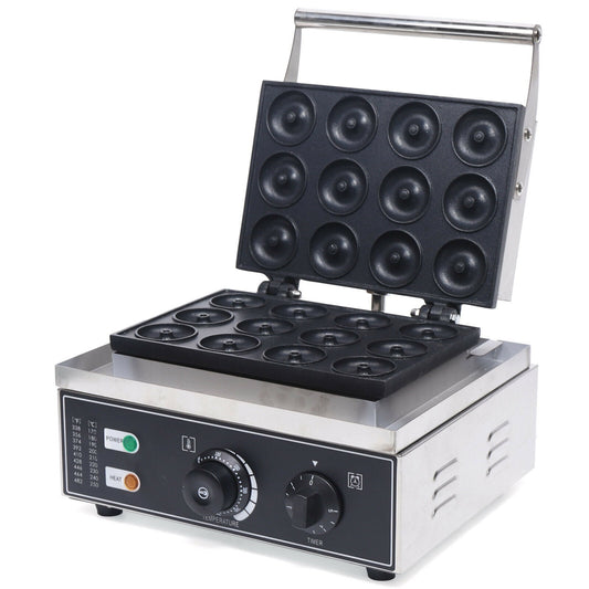 Wuzstar Electric Commercial Nonstick Donut Maker Machine 12pcs 110V Mini Round Doughnut Baker, Stainless Steel