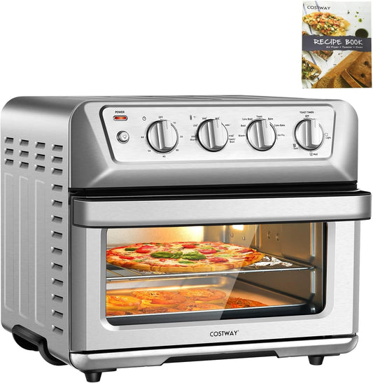 Yunwen Air Fryer Toaster Oven, 7-in-1 Convection Countertop Oven w/Auto-Shut-Off, Timer, Accessories, Cookbook, 1800W, 21.5 QT Air Fryer Toaster Oven Combo, Bake, Broil, Toast, Stainless Steel