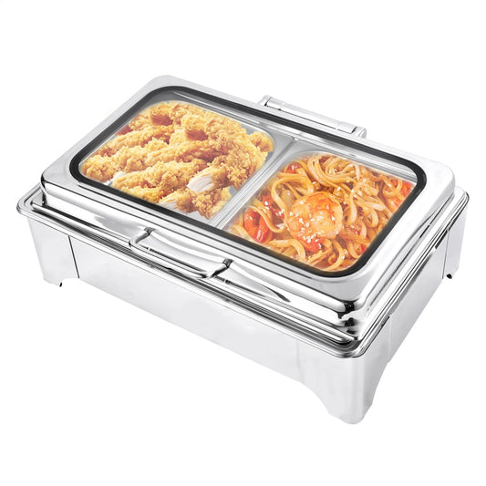 ZIHUI 400W Electric Chafing Dish, Half Size Electric Chafing Dish with Glass Lid Buffet Set with Rotary Knob Adjustable Temp, 400W Electric Buffet Servers and Warmers with Roll Top for Catering