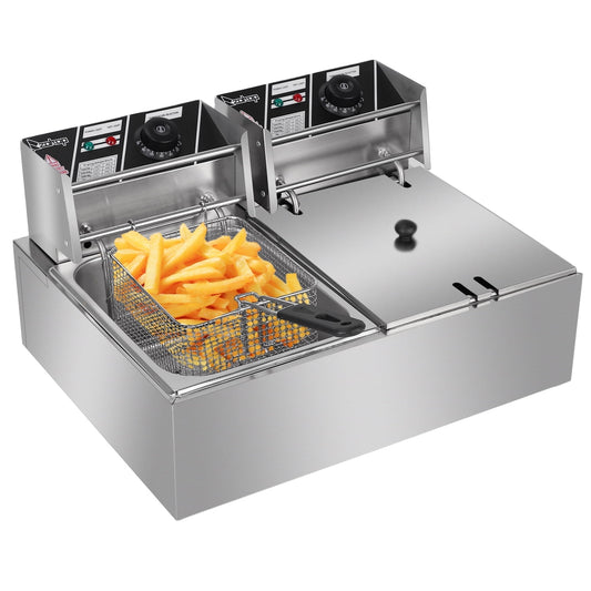 ZOKOP 12L Stainless Steel Electric Fryer?Double Cylinder Electric Fryer? Professional Deep Fryer Oven for Home and Commercial Use