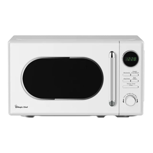 Open Box Magic Chef 0.7 Cubic Feet 700 Watt Retro Countertop Microwave, White
