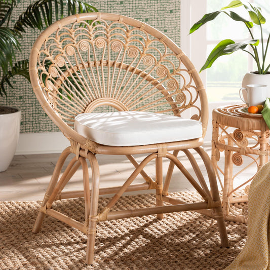 bali & pari Abriella Rattan BOHO Peacock Chair, Natural Brown
