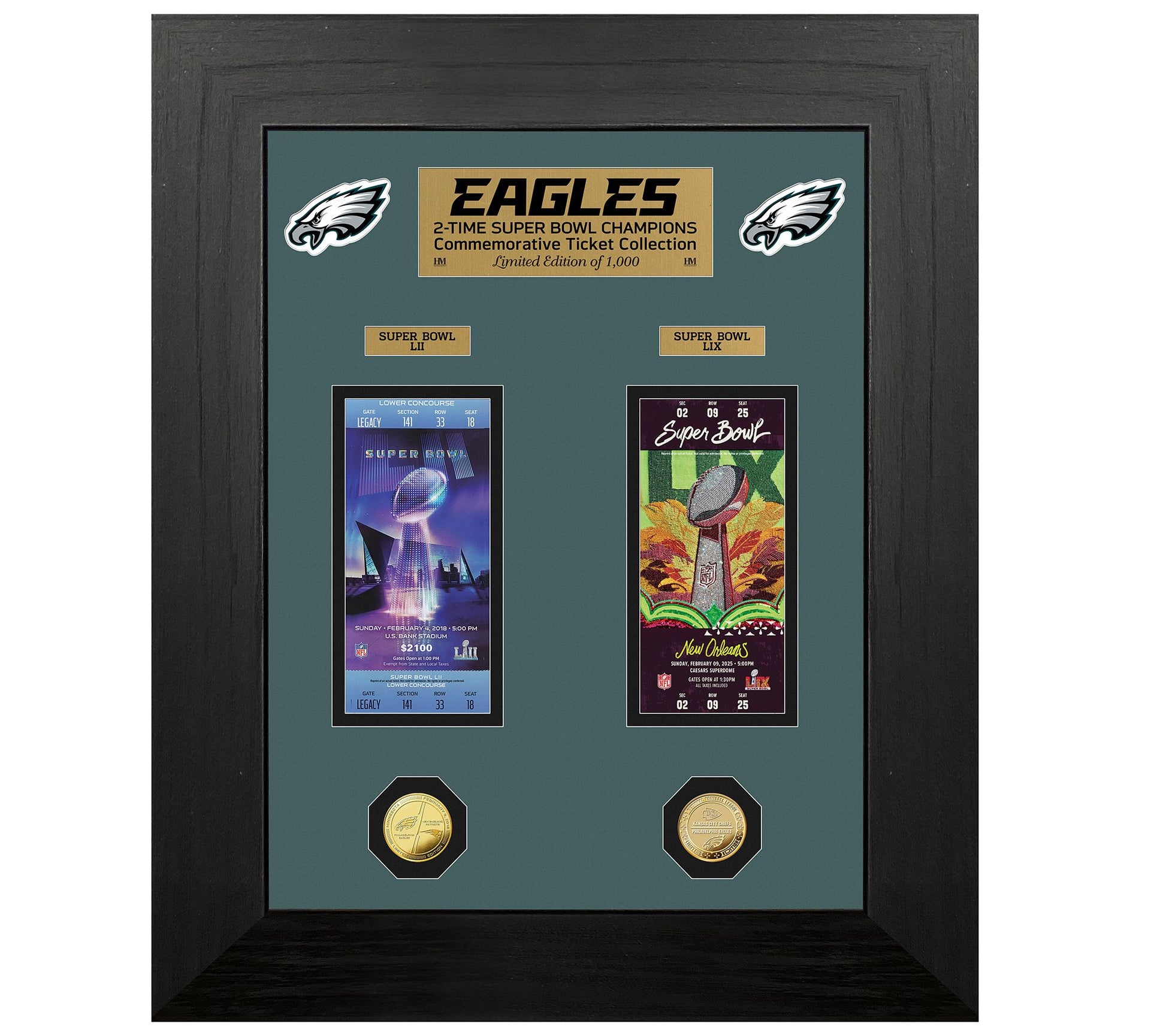 Highland Mint Eagles Deluxe Super Bowl Ticket Collection Frame
