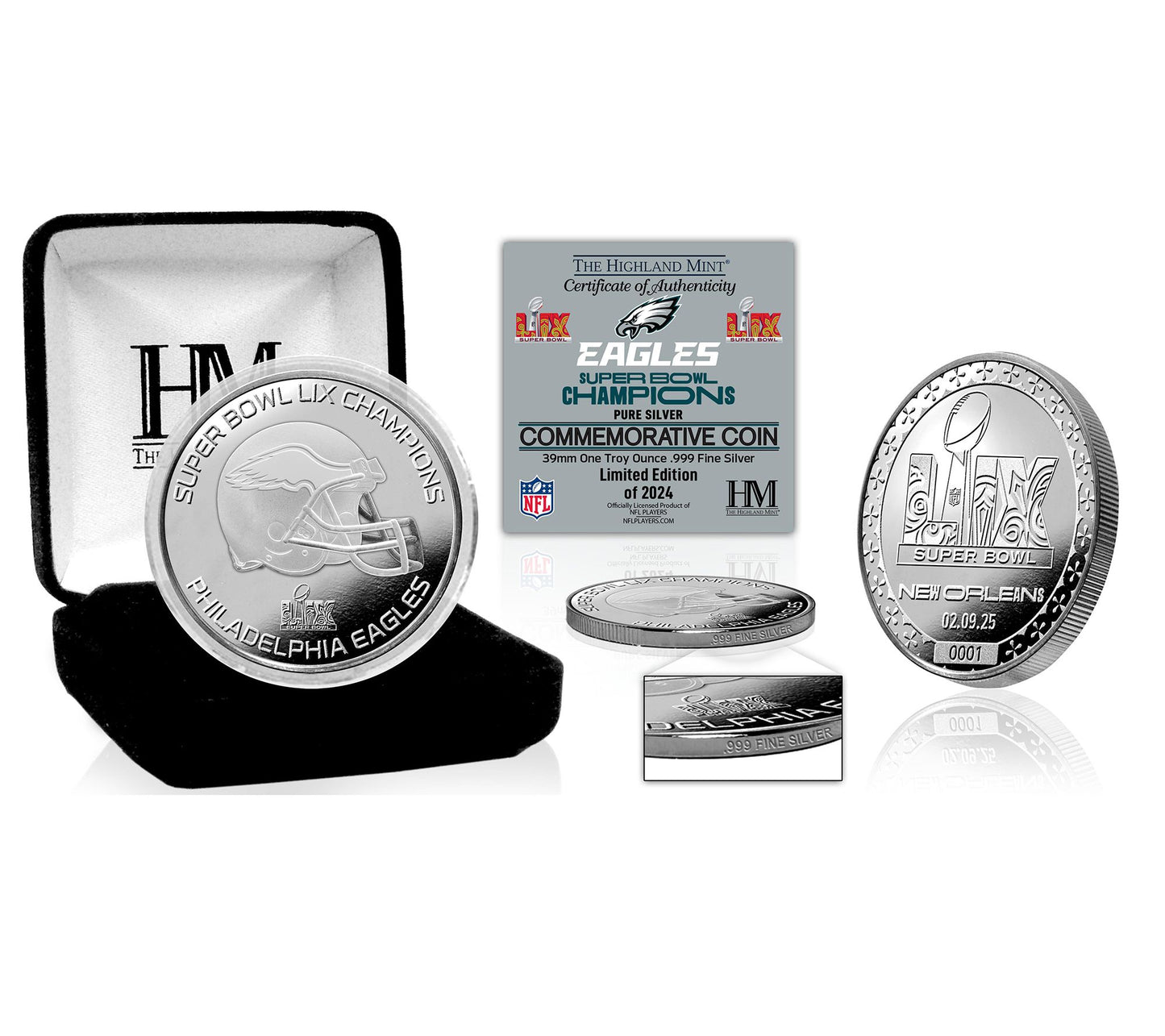 Highland Mint Eagles Super Bowl LIX Champions Pure Silver Coin