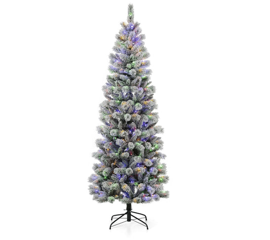Glitzhome 7.5ft Pencil Pine Multi-Color LightedChristmas Tree