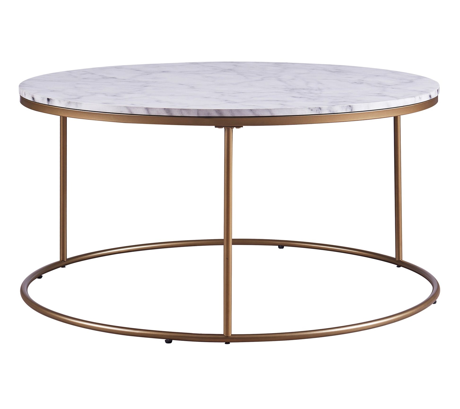 Teamson Home Marmo Modern Round Coffee Table, Marble/Brass