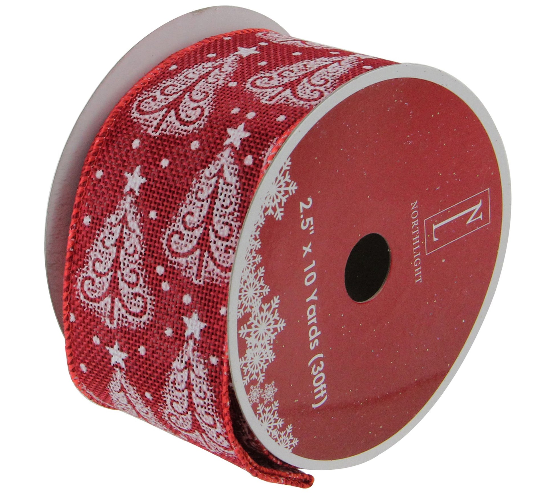 Northlight 12 Cranberry Red and White Trees Rib bon 2.5 x 120