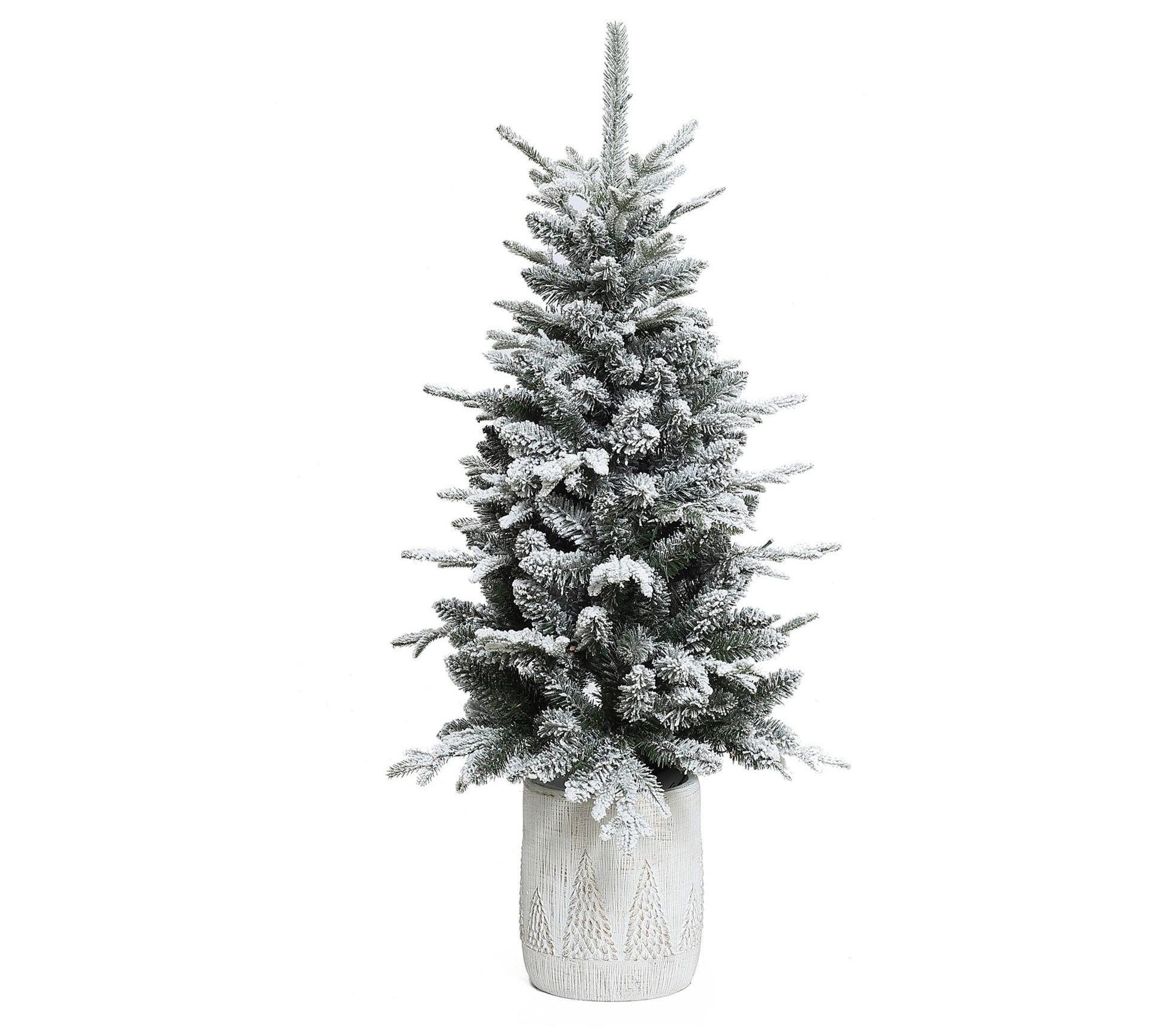 LuxenHome 4' Pre-Lit Flocked Potted Artificial Christmas Tree