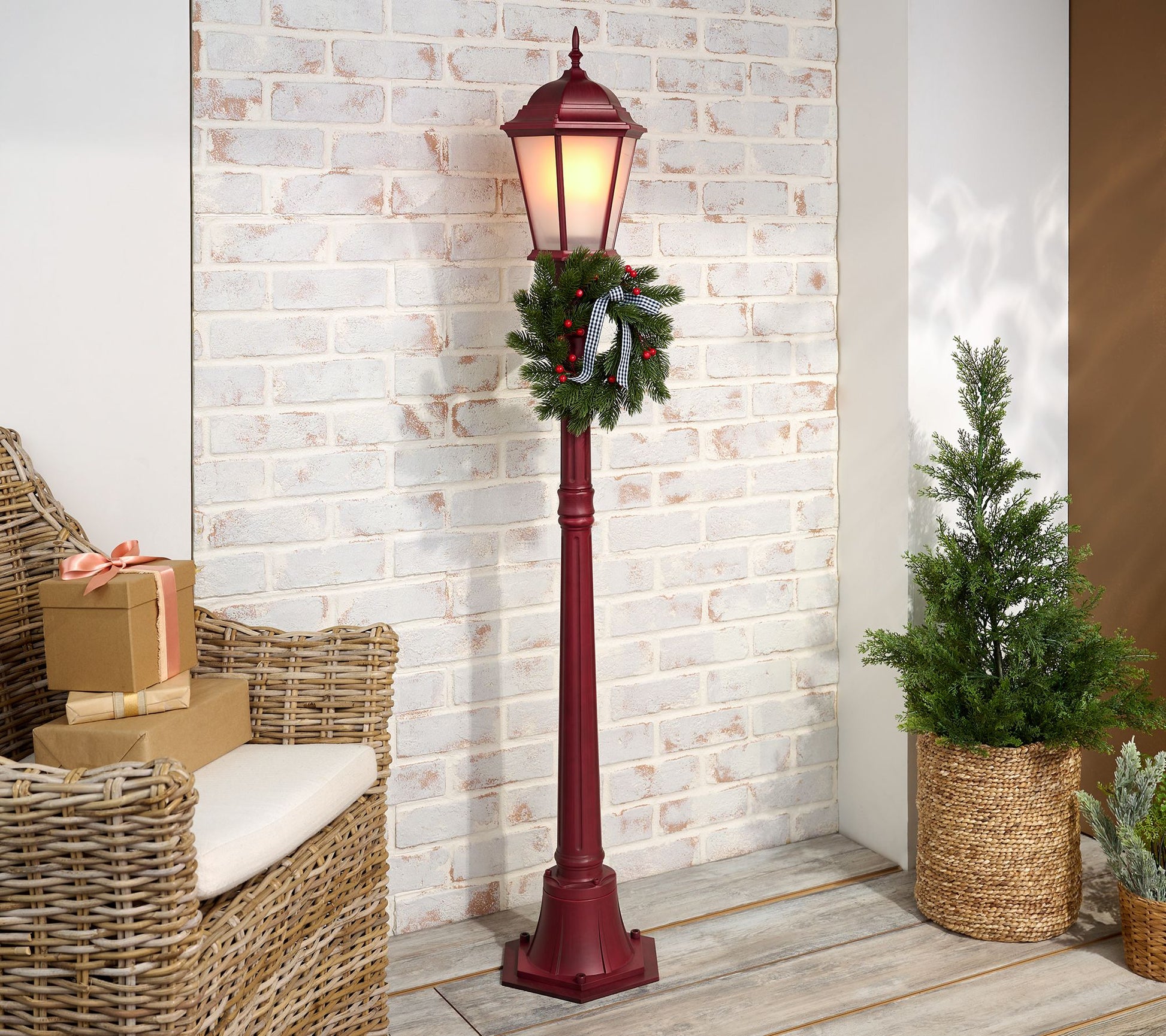Indoor/Outdoor Adjustable Lamp Post with Wreath by Valerie