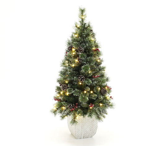 LuxenHome 4Ft Pre-Lit Artificial Pine Tree Potted
