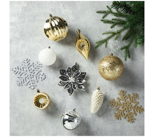 Glitzhome Chris tmas Silver & G old Deluxe Boxe d Ornaments