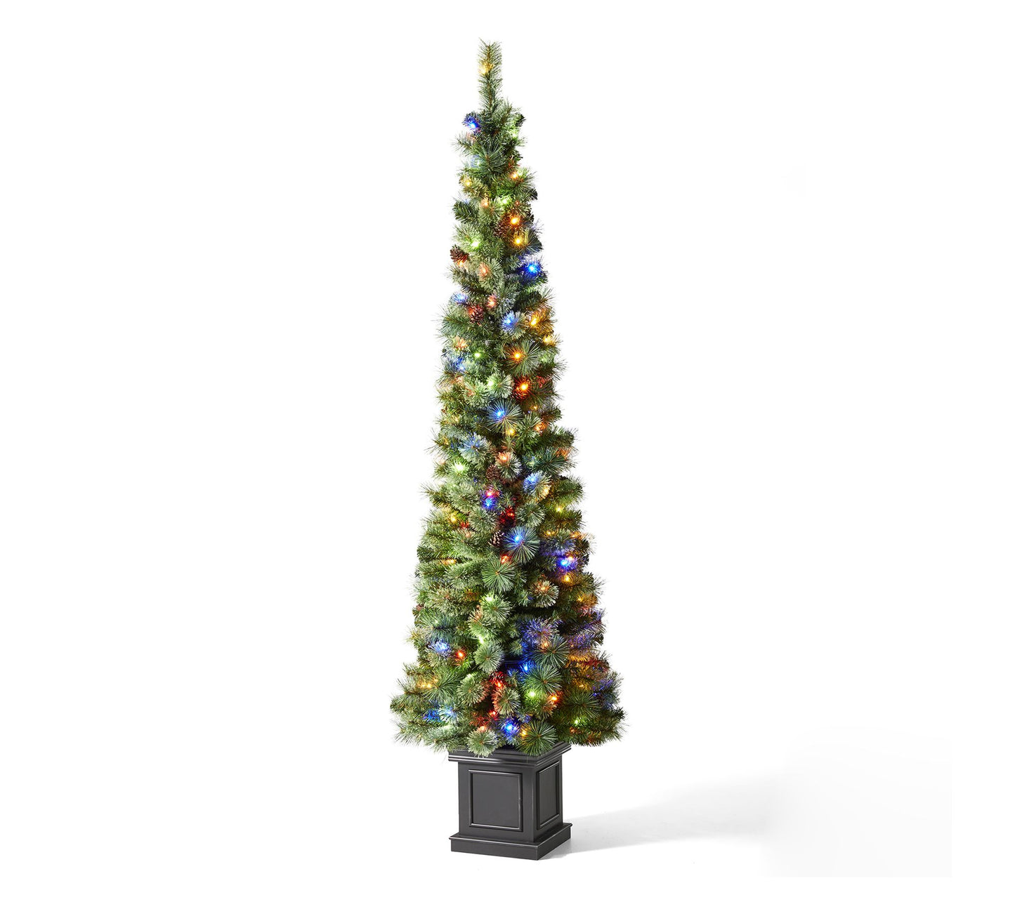Glitzhome 7' Pre-Lit Potted Pine Porch Faux Christmas Tree