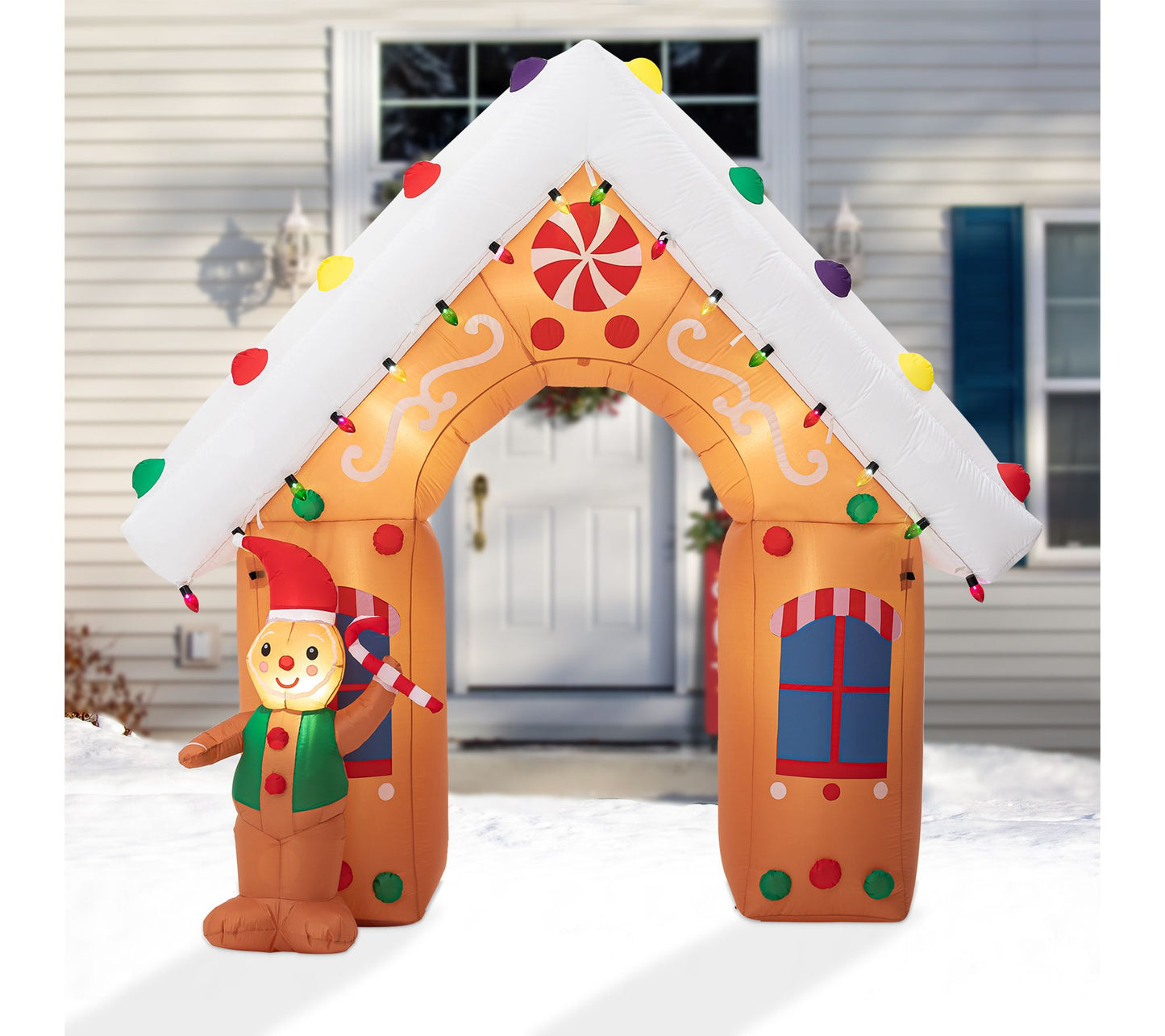 Glitzhome 8FT LED Indoor Outdoor Gingerman House Inflatable