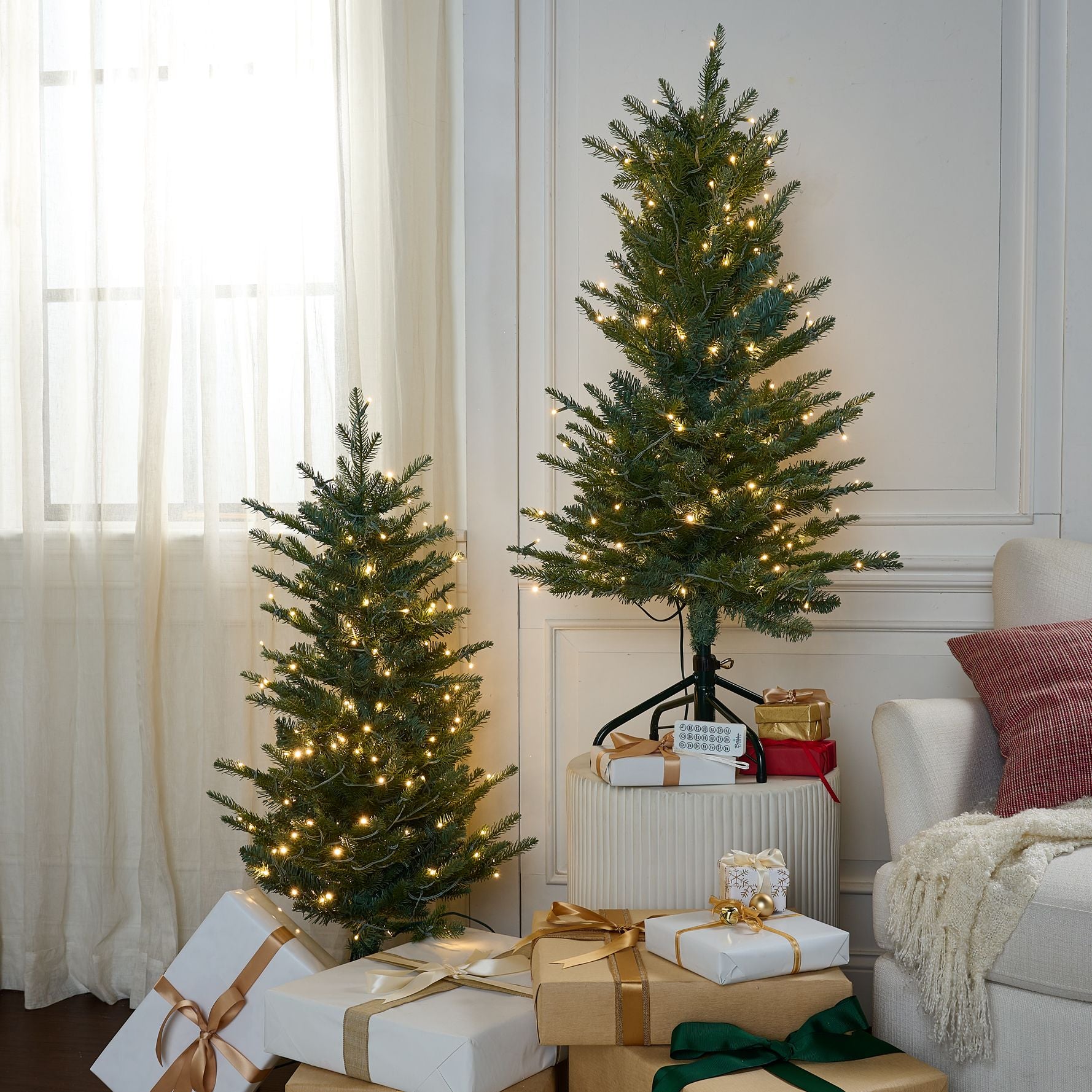 Bethlehem Lights Set of 2 Indoor/Outdoor 3-in-1 LED 3.5' Mini Trees