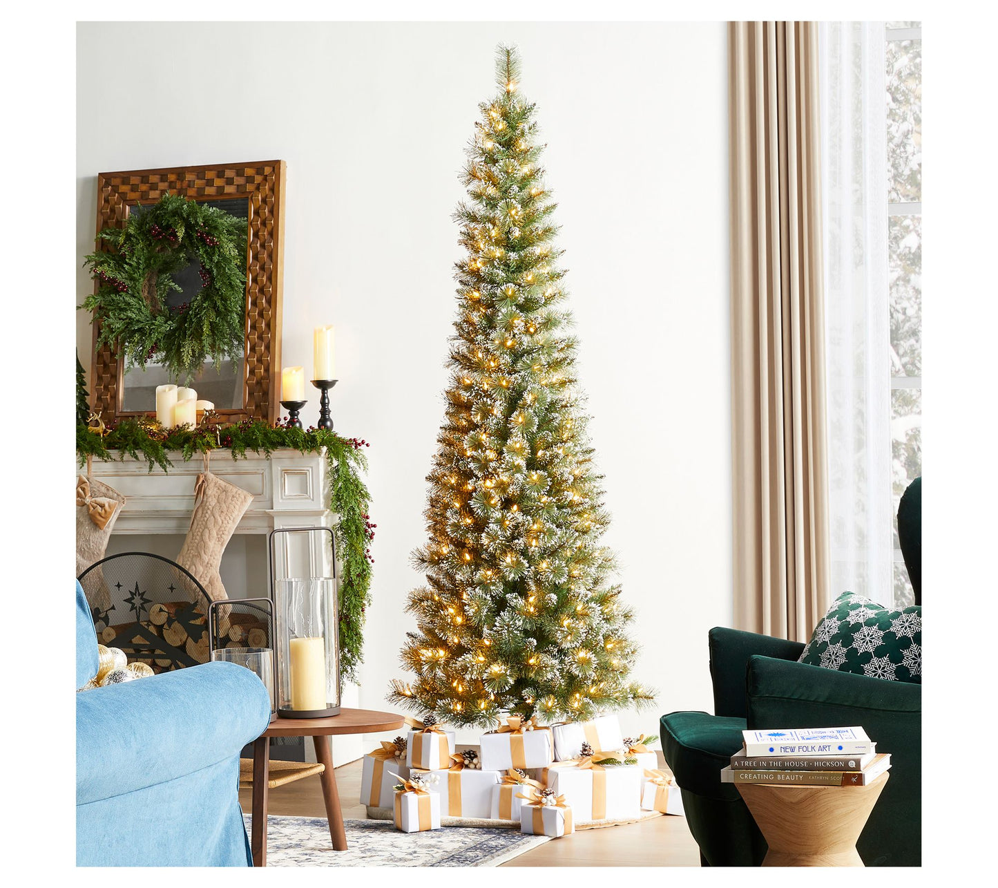 Glitzhome 7.5' PreLit Cashmere Pine Faux PencilChristmas Tree