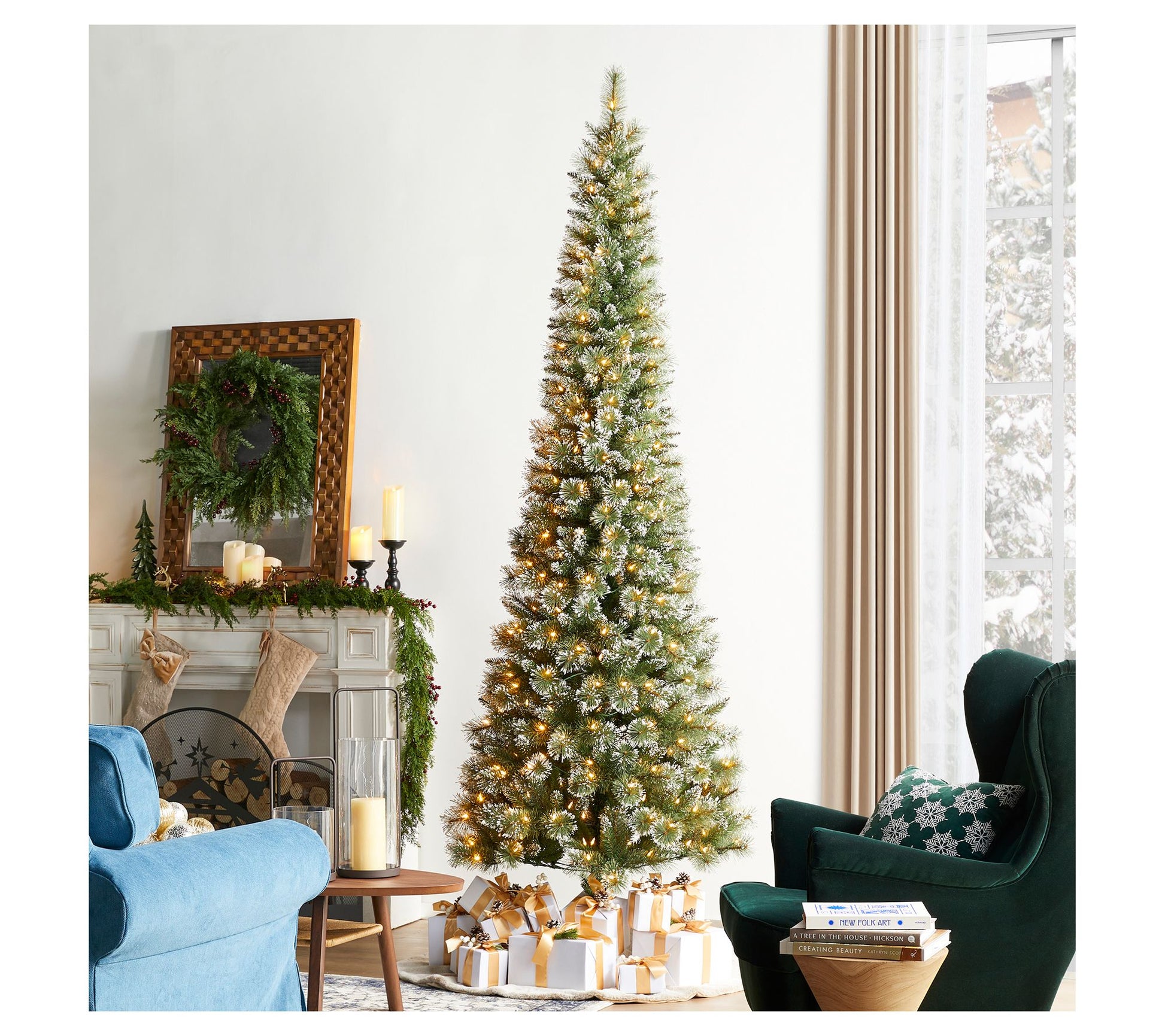 Glitzhome 9' PreLit Cashmere Pine Faux Pencil Christmas Tree