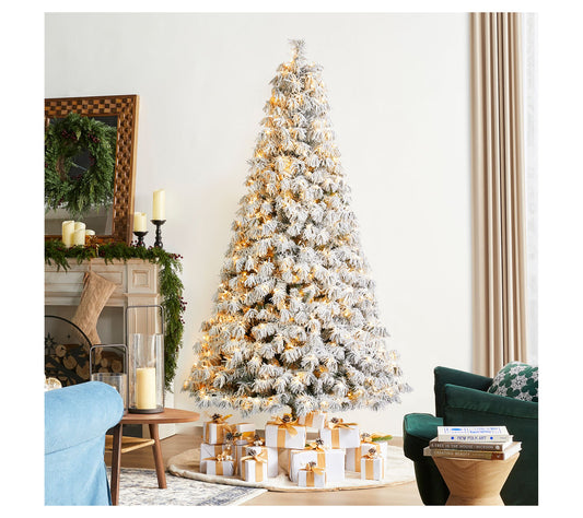 Glitzhome 7.5' LED Pre-Lit Flocked Spruce FauxChristmas Tree