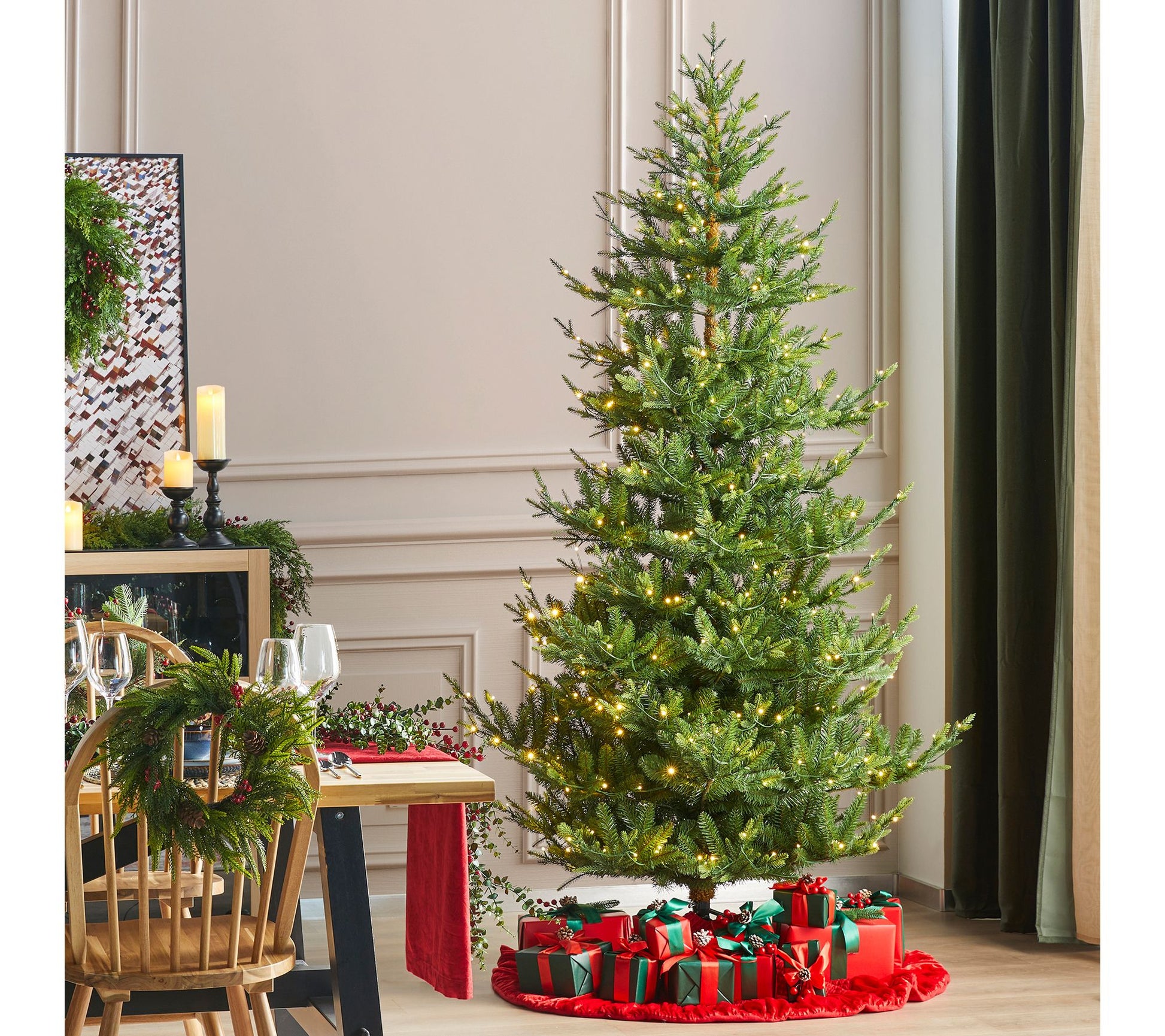 Glitzhome 7.5' LED Green Upward Slim Fir Faux Christmas Tree