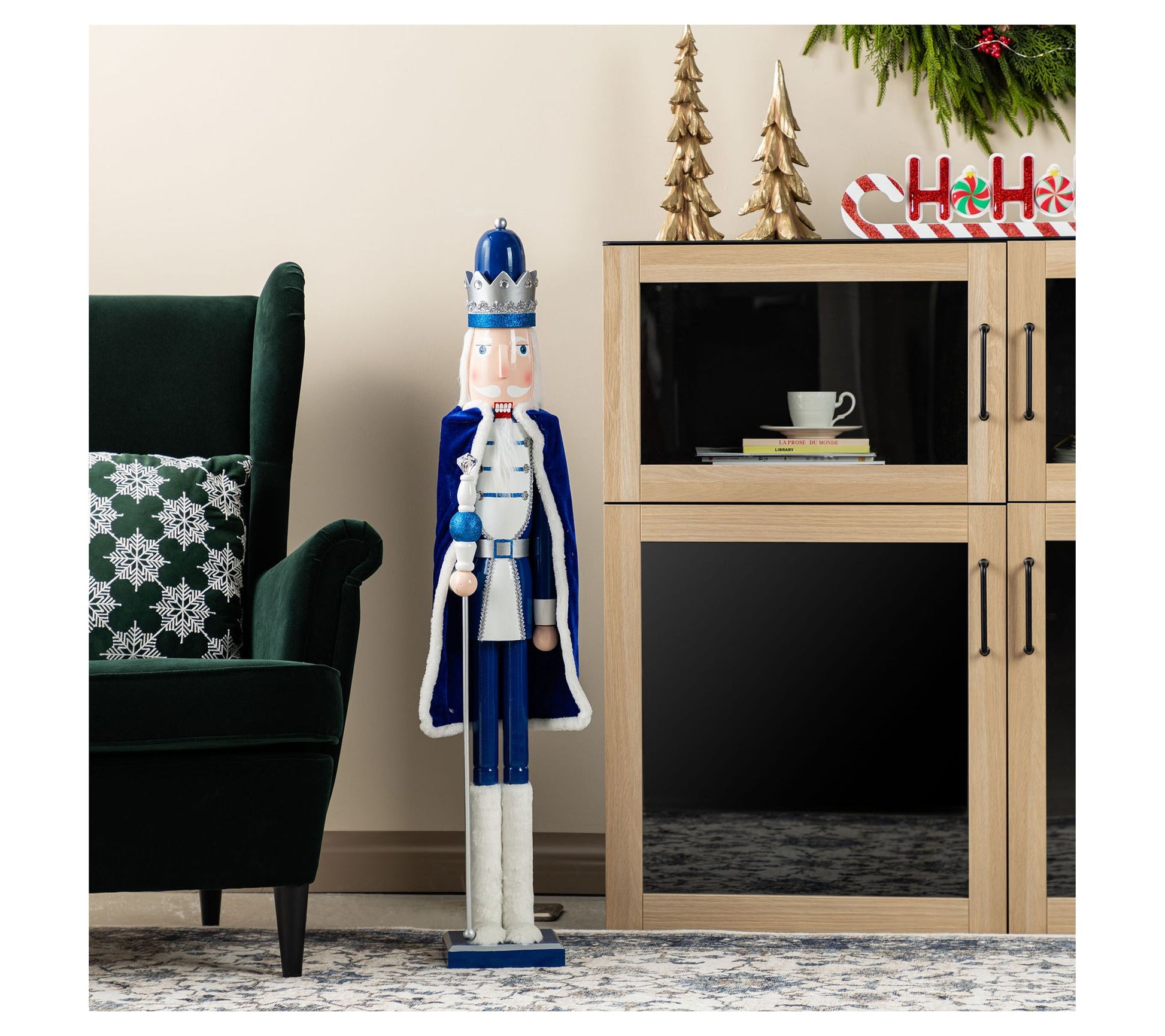 Glitzhome 42"H Wooden Christmas Blue Dressed King Nutcracker