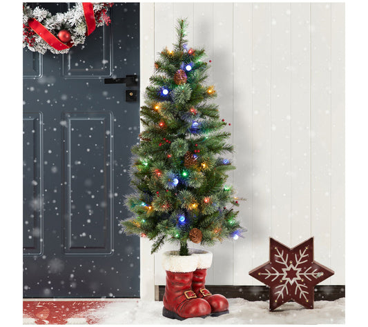 Glitzhome 4.5' LED Porch Faux Christmas Tree With Santa Boots