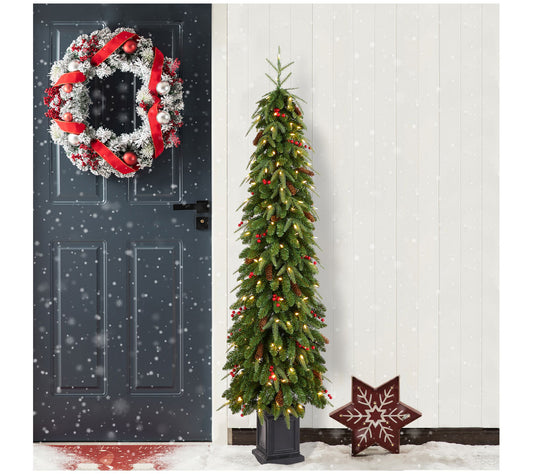 Glitzhome 6' LED Pre-Lit Green Artificial Christmas Porch Tree