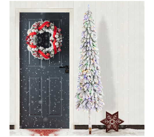 Glitzhome 7.5' LED Pre-Lit Flocked Artificial Christmas Tree