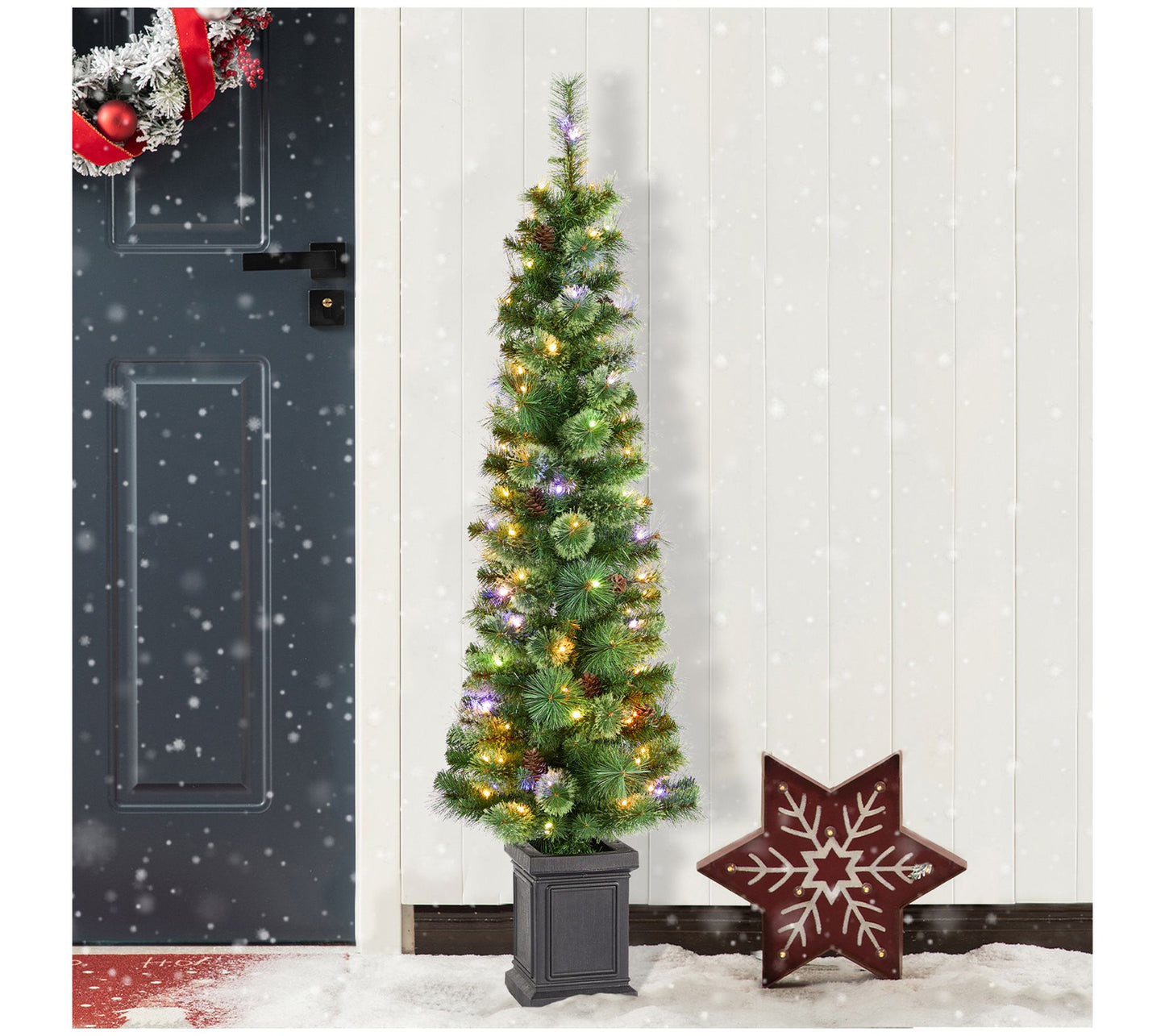 Glitzhome 5' Pre-Lit Green Cashmere Pine Christmas Porch Tree