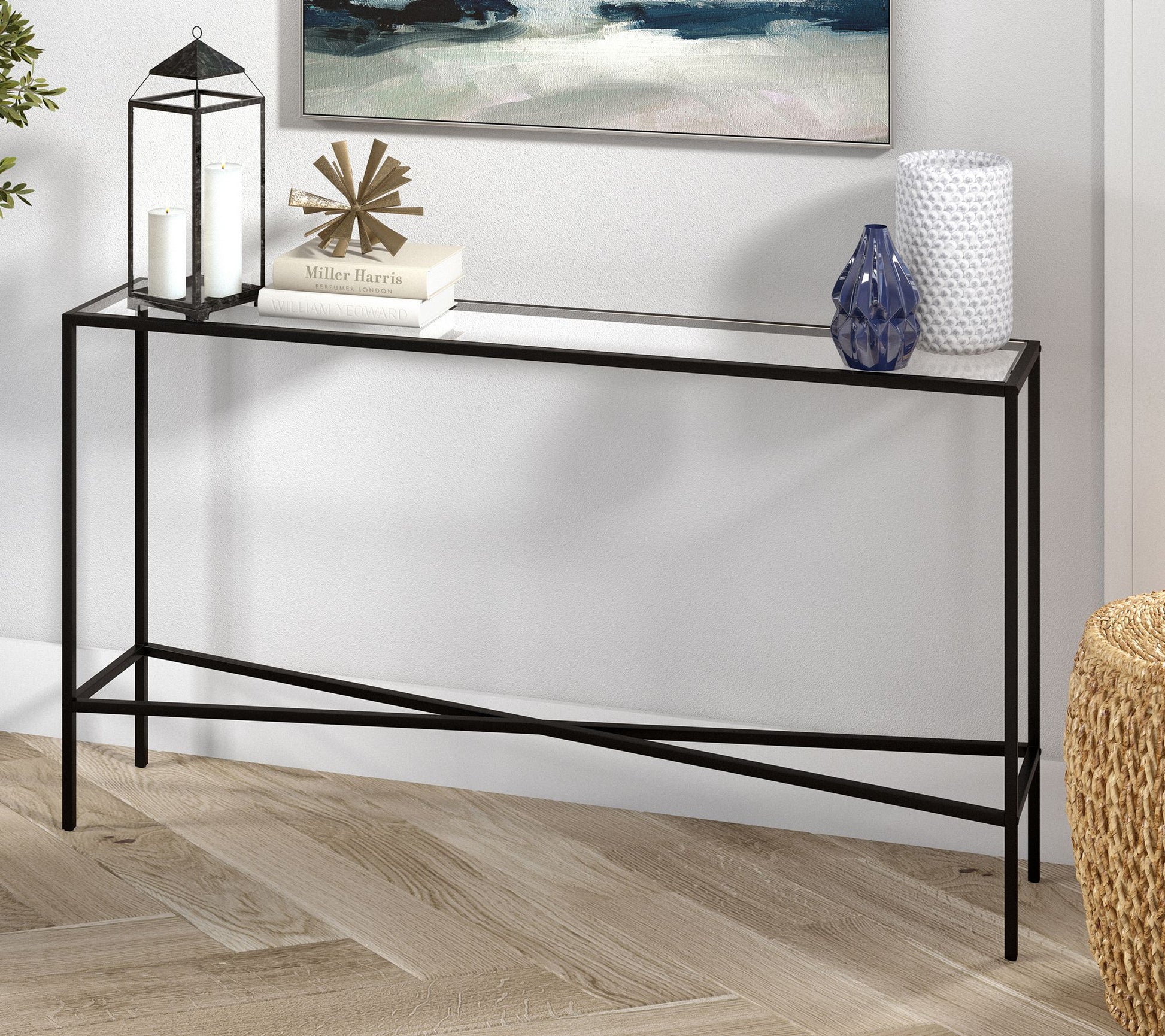 Hudson&Canal Henley Rectangular Console Table with Glass Top