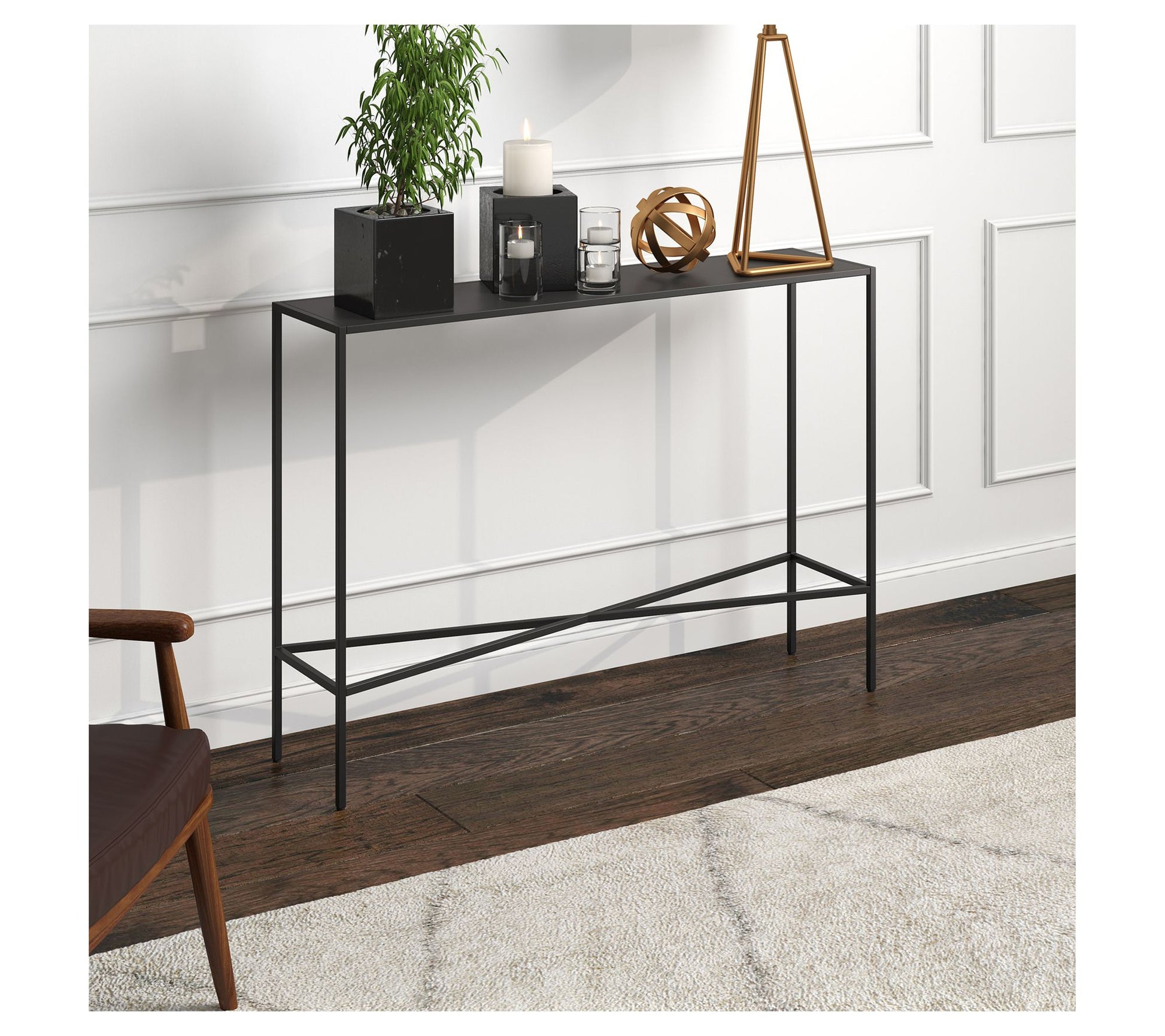 Hudson&Canal He nley 42" Wide C onsole Table wi th Metal Top