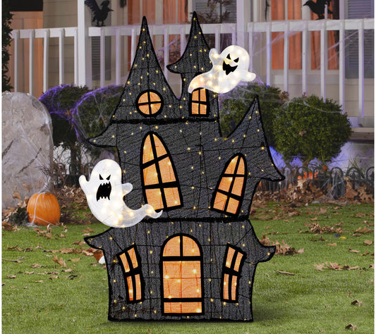 Glitzhome 62"H Lighted Halloween Haunted HouseOutdoor Decor