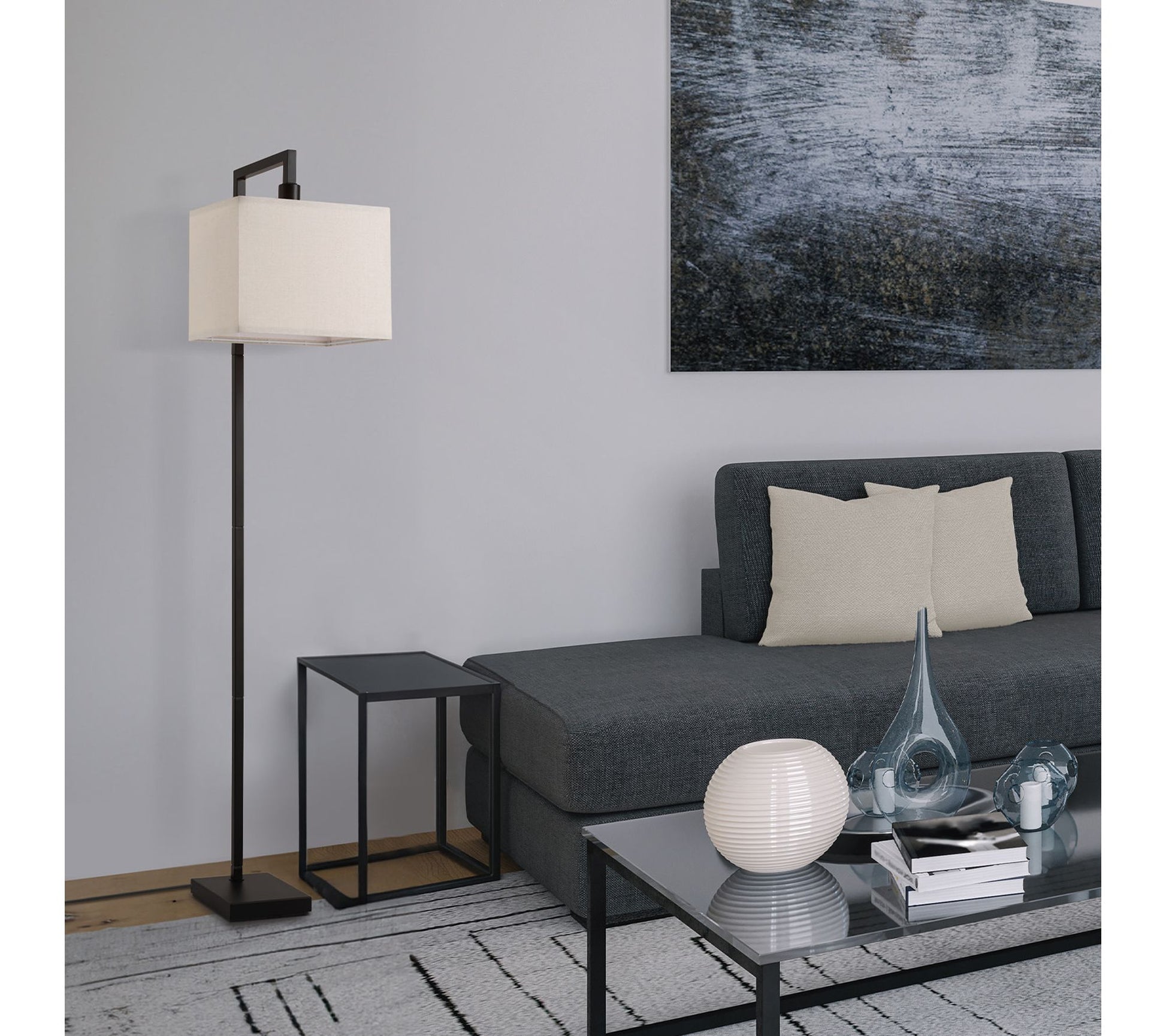 Globe Electric 60" Matte Black Floor Lamp WhiteFabric Shade