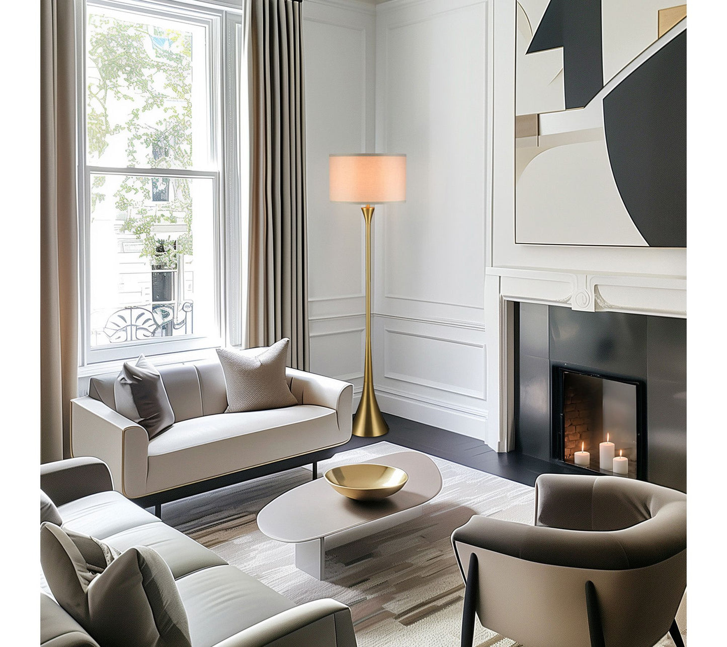 Globe Electric 60" Antique Brass Finish Floor Lamp with Shade