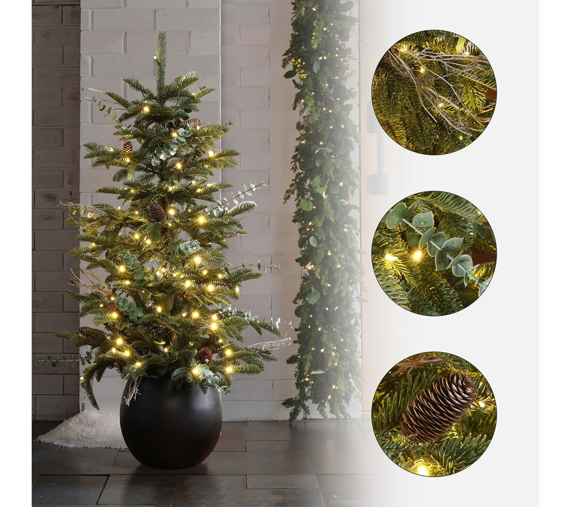 LuxenHome 4ft Pre-Lit Artificial Pine Xmas Treewith Black Pot