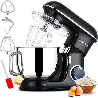 UHOMEPRO 7.5 QT Stand Mixer for Kitchen, 6+0+P-Speed Tilt-Head 660W Dough Mixer, Home Commercial Mixing Electric Kitchen Cake Mixer W/ Dough Hook, Beater, Egg Whisk, Spatula, Dishwasher Safe, Silver